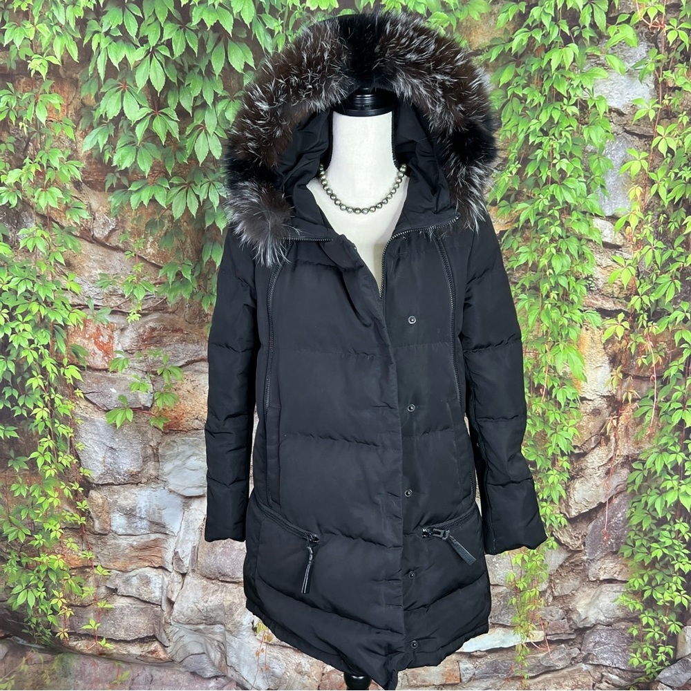 DEREK LAM 10 CROSBY Black Designer Cozy Duck Down and Fox Fur Parka, XS - Picture 2 of 16